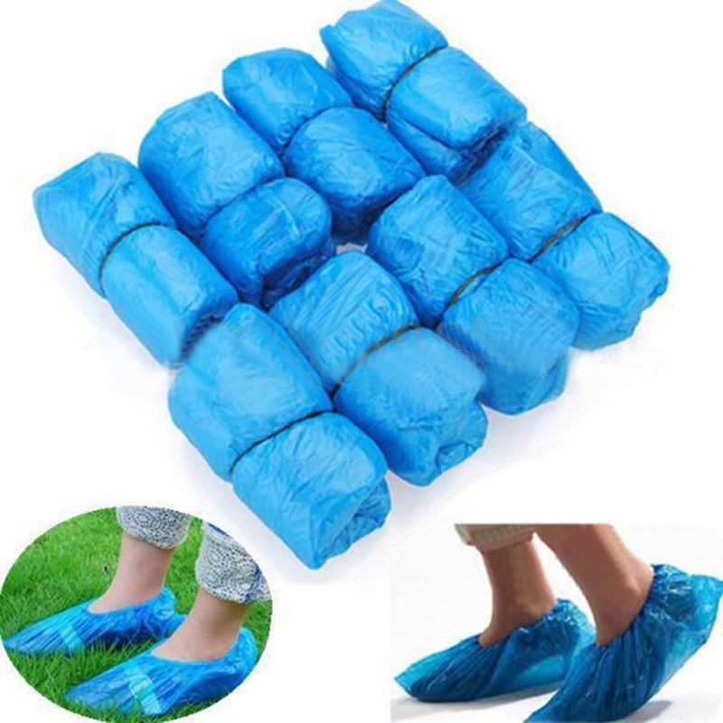 Plastic Waterdichte Disposable Shoe Covers Regendag Tapijt Vloer Protector Blauwe Reinigingsschoen Cover Oversheinen voor Home 100pcs / Bag