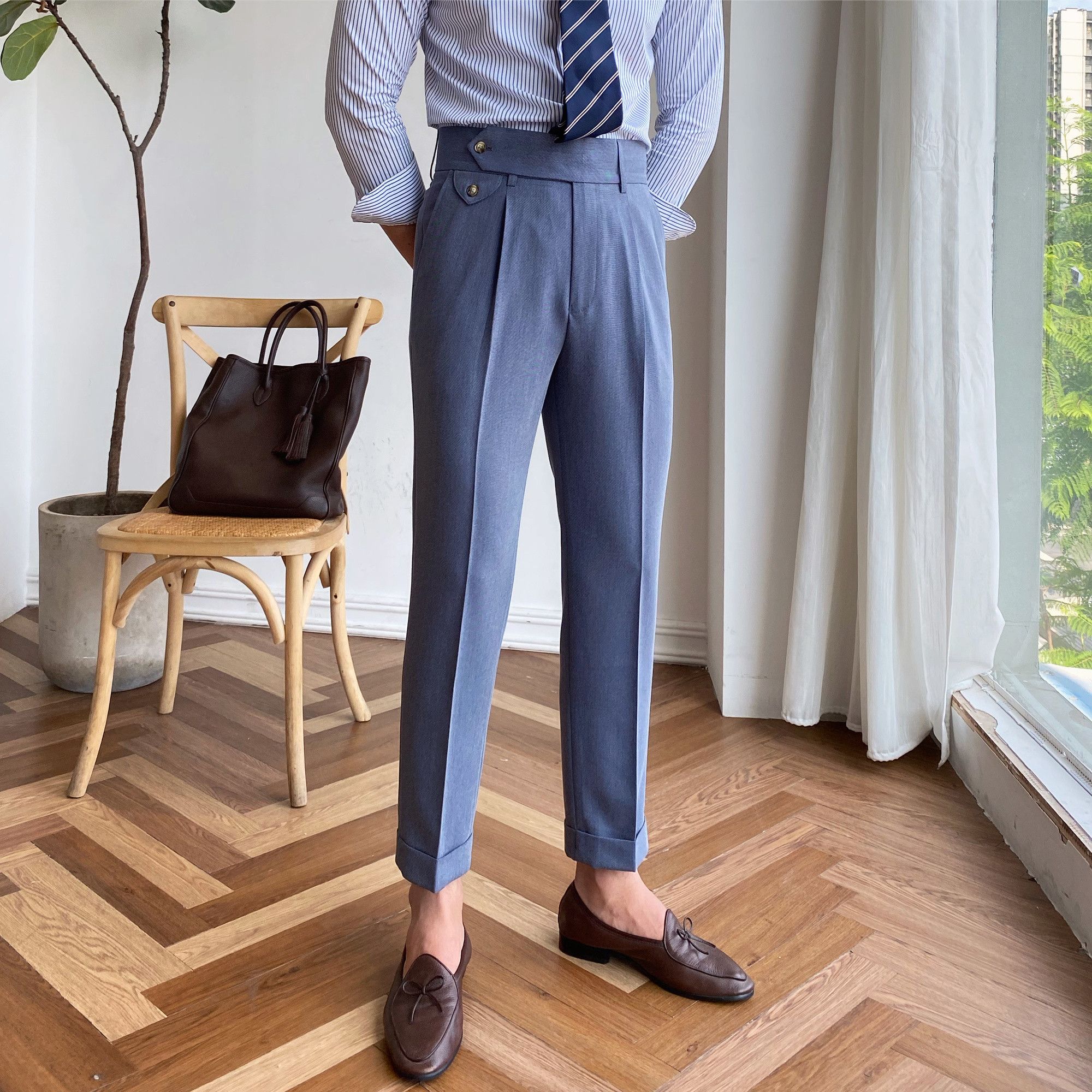 Hombre Formal Pantalón 2021 Vestido Pantalones de tobillo Hombres Cintura alta Hombres rectos Pantalones sociales Hombre Formal Pantalón 2021 Vestido Pantalones de tobillo Hombres Cintura alta Hombres rectos Pantalones sociales