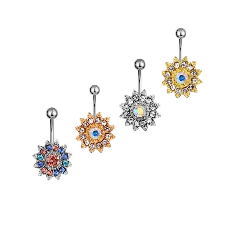 Sun Flower Navel Nail Inlaid Diamond Umbilical Ring Twinkle Exquisite Accessories Umbilicalis Fashion Jewelry Ornament 2 5hz Y2 Top Navel & Bell Button Rings Online Shop | DHgate.Com