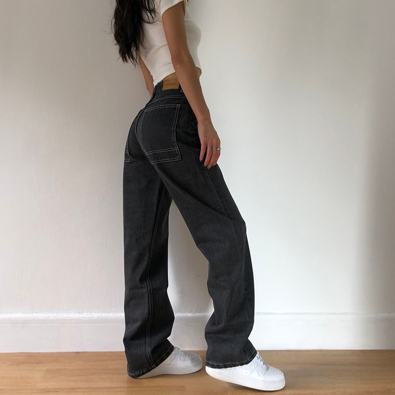 Compra Grandes Bolsillos Negros De Mezclilla Rectos Pantalones De Moda De  Mezclilla 2021 Venta Caliente Para Las Mujeres De La Cintura De La Cintura  Alta Boyfriend Mamá Jeans Barato | Entrega Rápida
