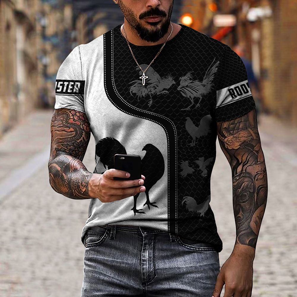 Gallo en todas las camisetas impresas de verano de verano al aire libre streetwear