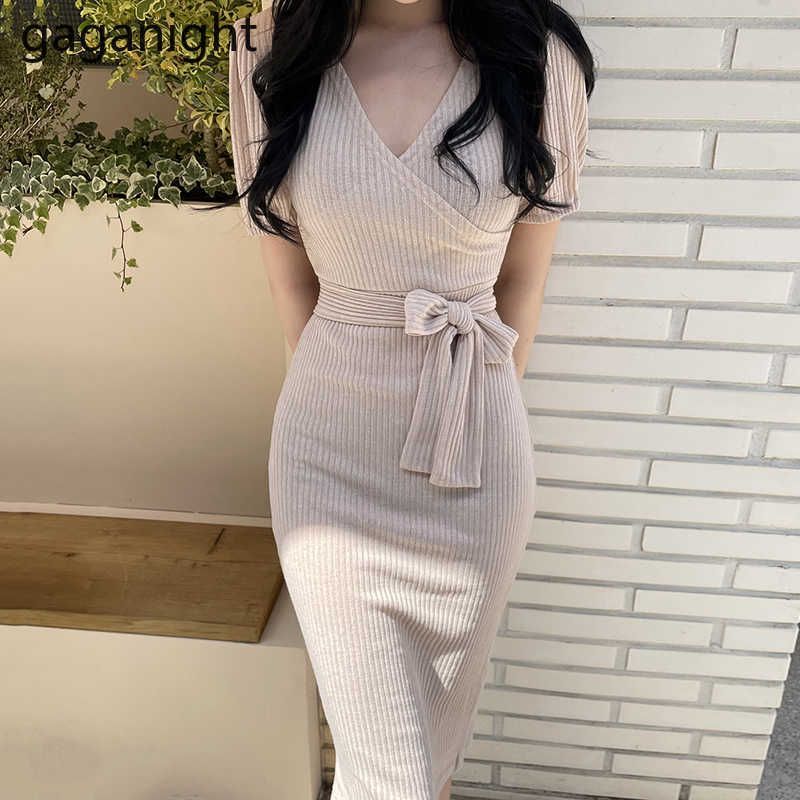 V neck cross hotsell bandage slim knitted dresses