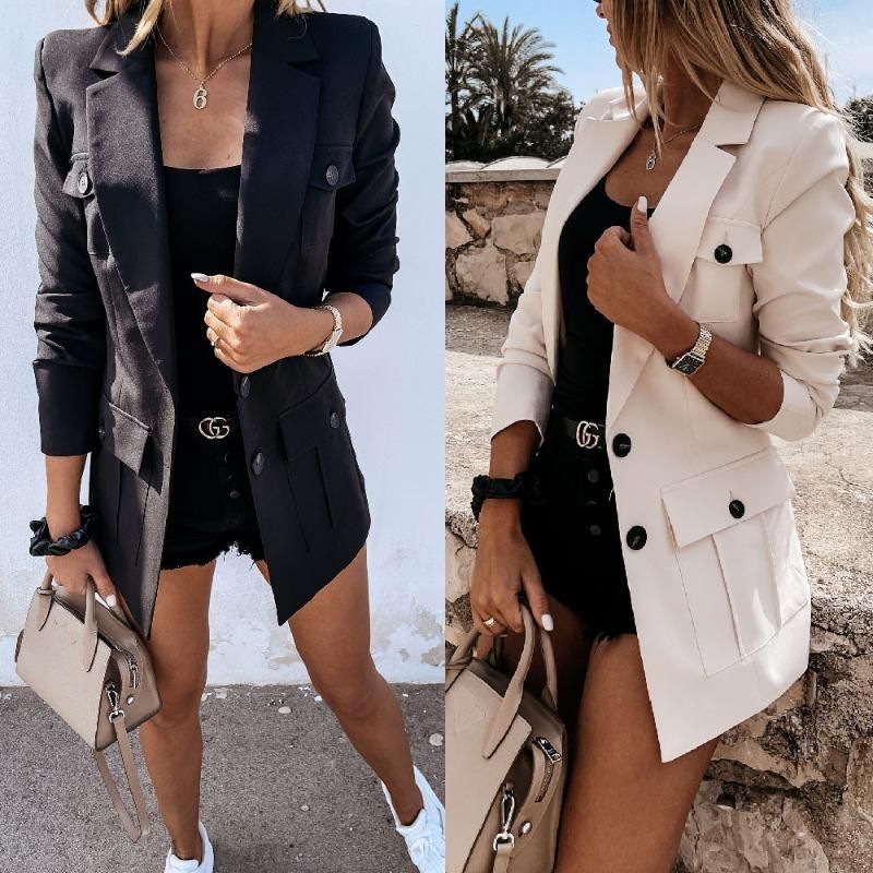Compra Trajes Para Mujer Blazers Otoño Casual Blazer Largo Abrigo Bolsillos  Moda Botón De Manga Mujer 2021 Elegante Oficina Lady Outerwear Barato |  Entrega Rápida Y Calidad | Es.Dhgate