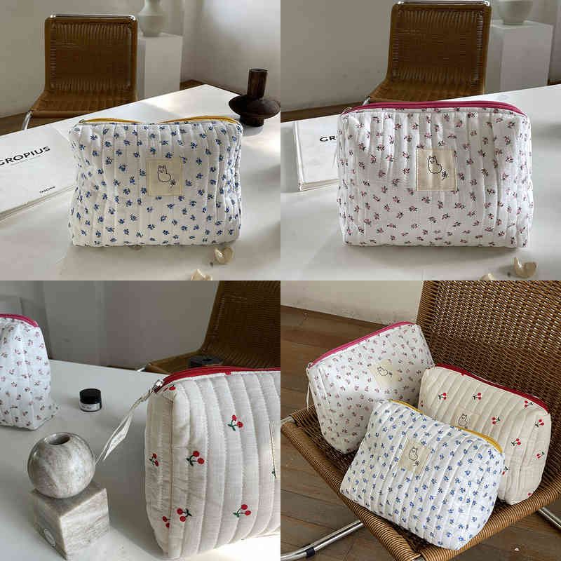 floral quilted makeup bag