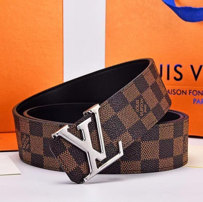 #8 Silver Buckle+brown grid belt