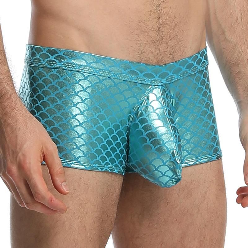 Calzoncillos shorts shorts nalgas hombres hueco gay ropa interior de peces patrón de pescado PU