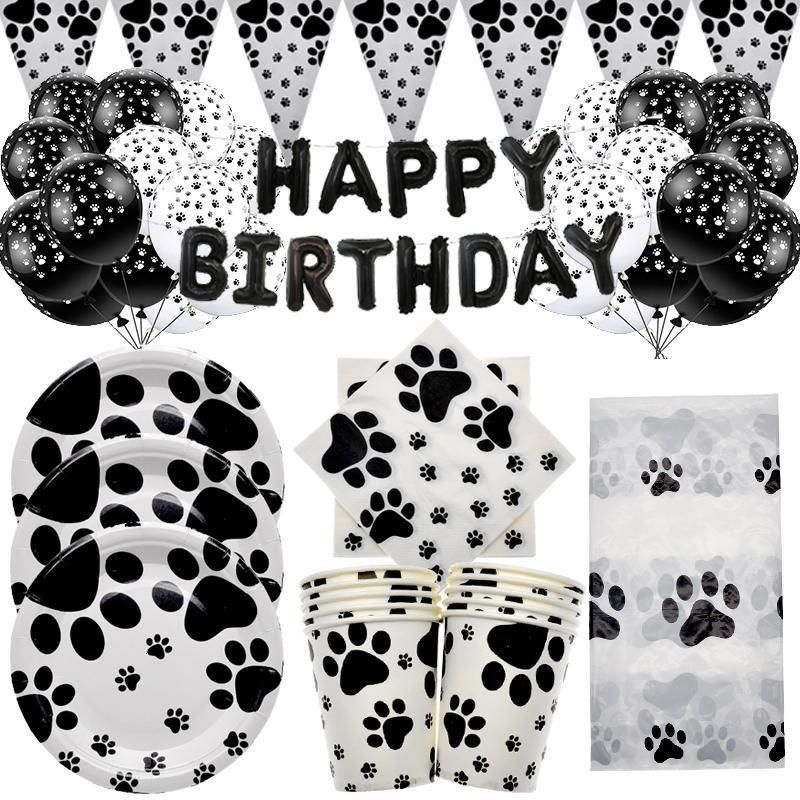 Acheter Chien De Dessin Anime Theme Theme Theme De La Vaisselle Coiffe De La Plate Serviette De La Serviette Enfants Joyeux Anniversaire Baby Shower Fournitures Mignon Animal De Compagnie De Ballon Decor