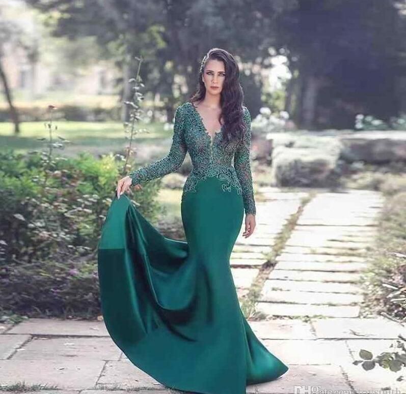 Acquista Abiti Da Festa Sexy Smeraldo Verde Sirena Abiti Da Ballo Maniche  Lunghe Illusione Appliques Appliques In Rilievo Raso Abito Da Sera Satinato  A 112,7 € Dal Beixiaorong | It.DHgate.Com