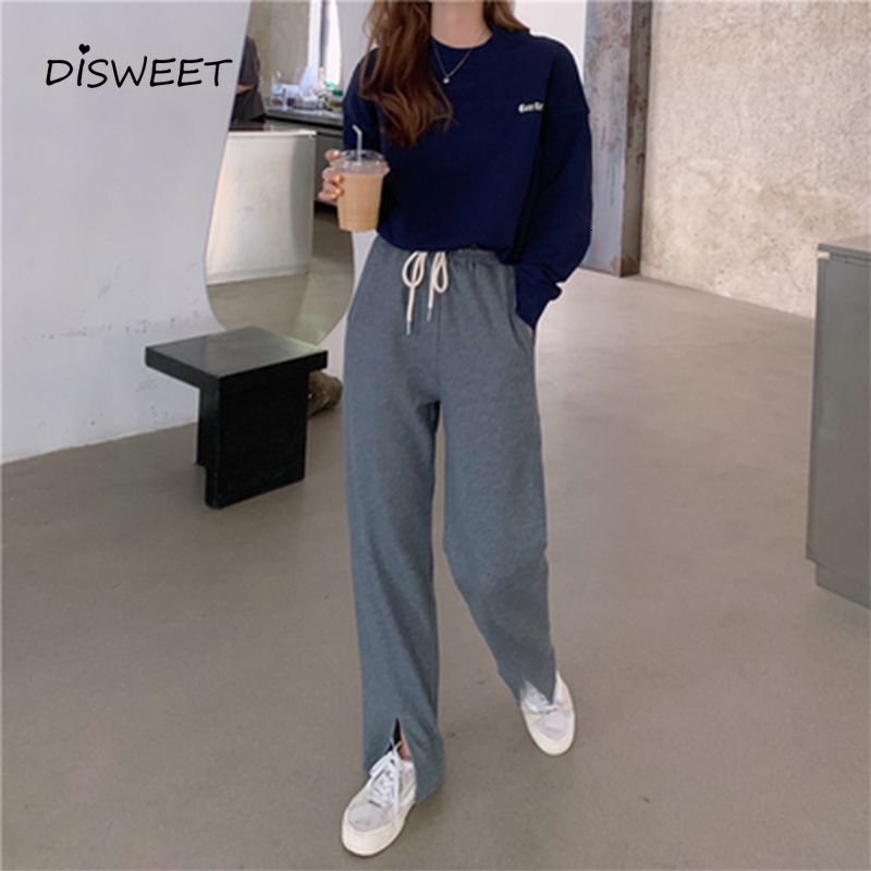 E Pants Cordón De Pierna Ancha Con Cintura Elástica Alta Par E Pants Cordón De Pierna Ancha Con Cintura Elástica Alta Par