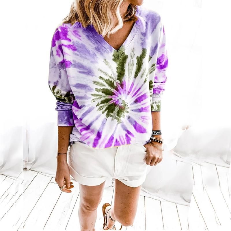 Pullover Shirt Long Sleeve Blouse Tie Dye Tops Loose Basic Womens Ladies Pullover Shirt Long Sleeve Blouse Tie Dye Tops Loose Basic Womens Ladies