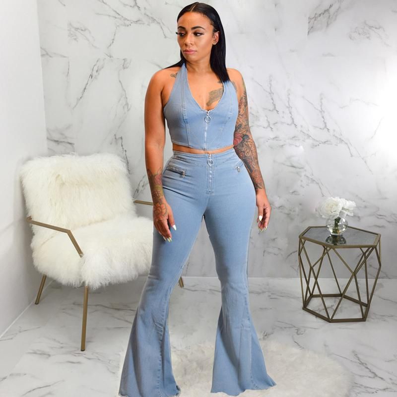 Two Piece Dress Sexy Matching SET Denim 