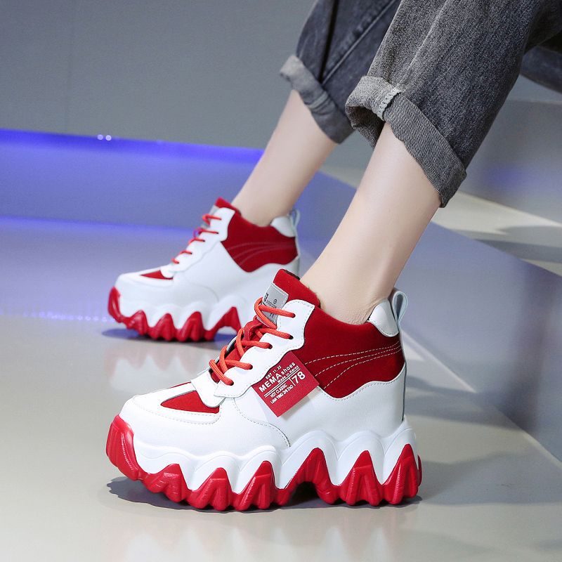 Koop 2021 Merk Chunky Sneakers Wiggen Schoenen Voor Vrouwen Platform Mode  10cm Hoogte Toenemende Sneaker Vrouw Lederen Casual Schoenen Nieuw Goedkoop  | Snelle Levering En Kwaliteit | Nl.Dhgate