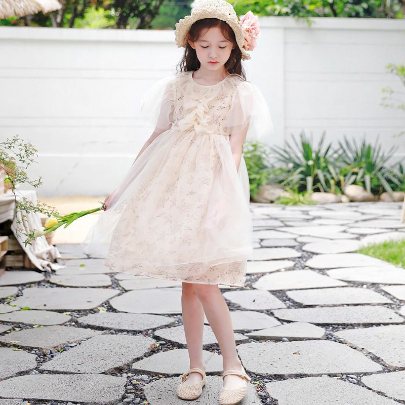 Korean Style Teen Girls Chiffon Dress Summer Children Clothing Kids Cute Floral Princess Dresses Sweet Mesh Party Dress 0104 210510