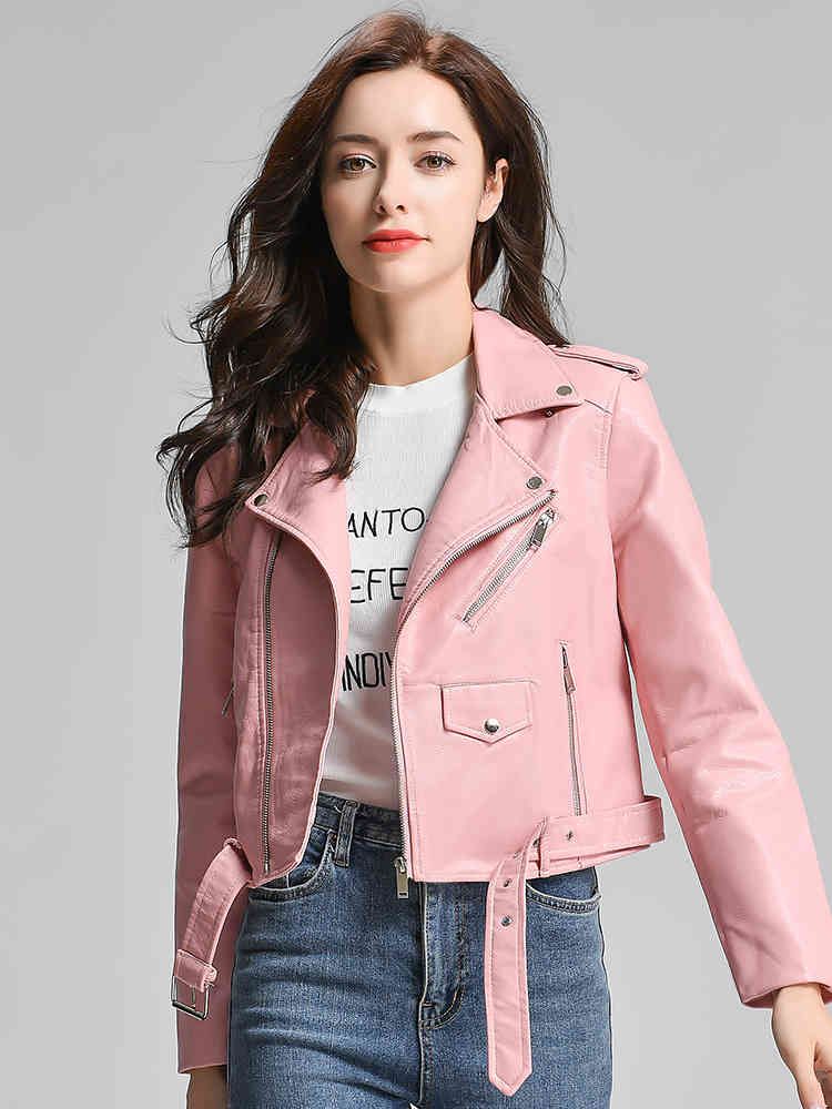 Compra Chaqueta De Cuero Sintética Mujer Slim Pink Black Blue Biker Abrigo  Cremallera Motocicleta Corta Classic Moto S 210421 Barato | Entrega Rápida  Y Calidad | Es.Dhgate