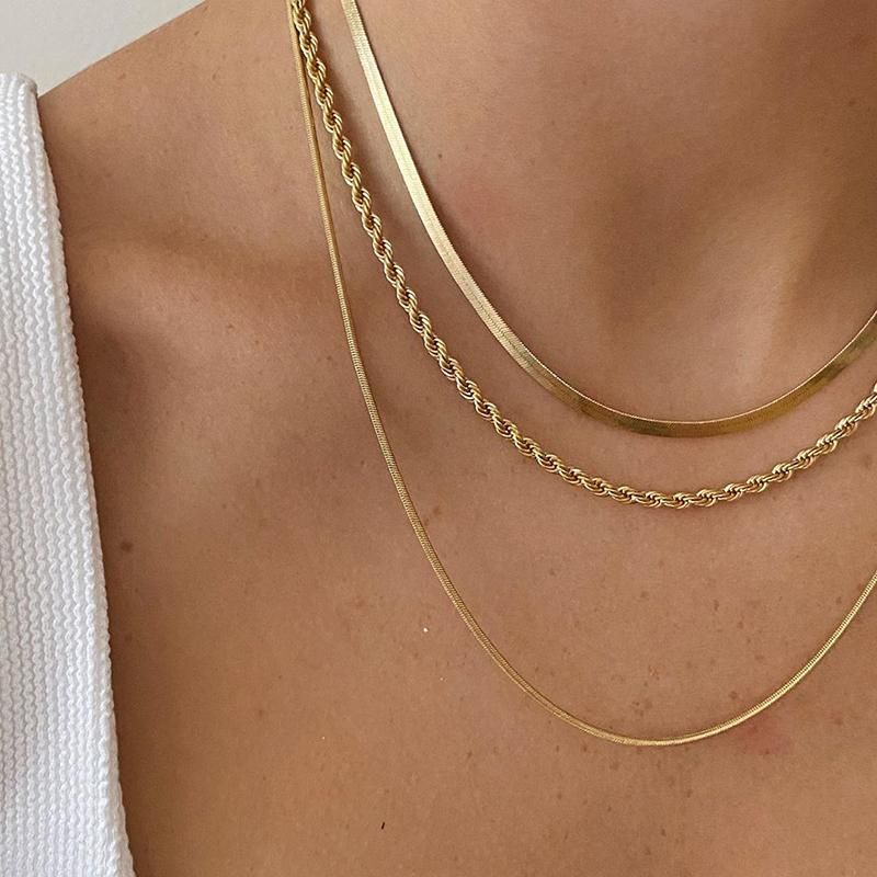 Collares de cadena oro brillantes de 14k para las mujeres vestidos de