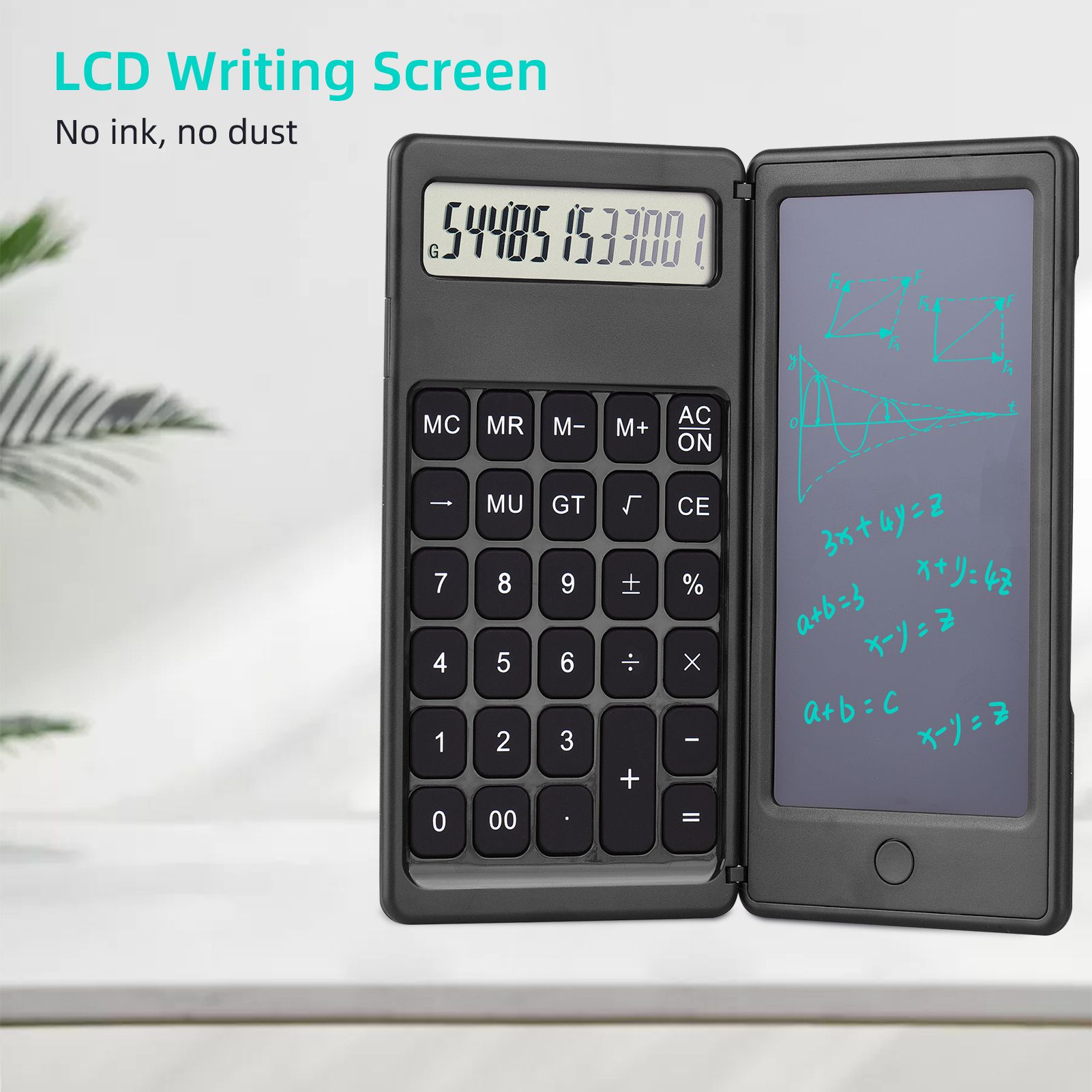 Bisofice Calculadora plegable y tableta de escritura LCD de 6 pulgadas pantalla de 12 dígitos con lápiz óptico función de bloqueo de botón de borrado almohadilla de dibujo digital