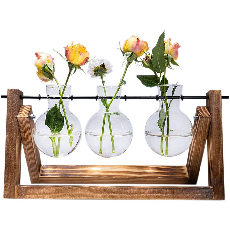 IMIKEYA Tabletop Planter Bulb Vase Flower Vase with Stand Hydroponic Glass Vase Planter for Centerpiece Decorative Terrarium Vase 