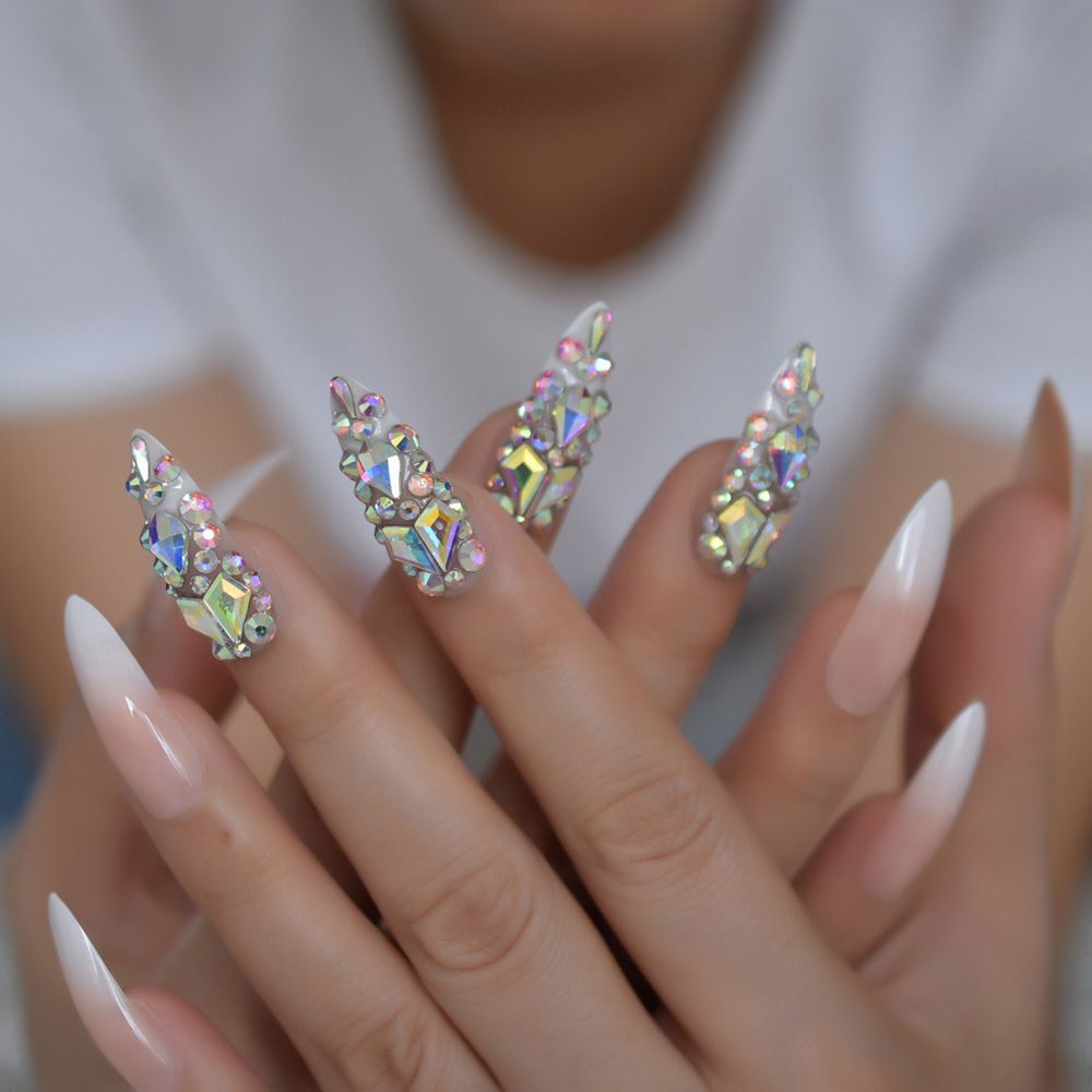 Fake Nails Designer Extra Long Ombre French Jewelry Pre Designed Nails  Natural Stiletto AB Stones Decoration Tips From Fzyiyi10, $13.82 |  DHgate.Com