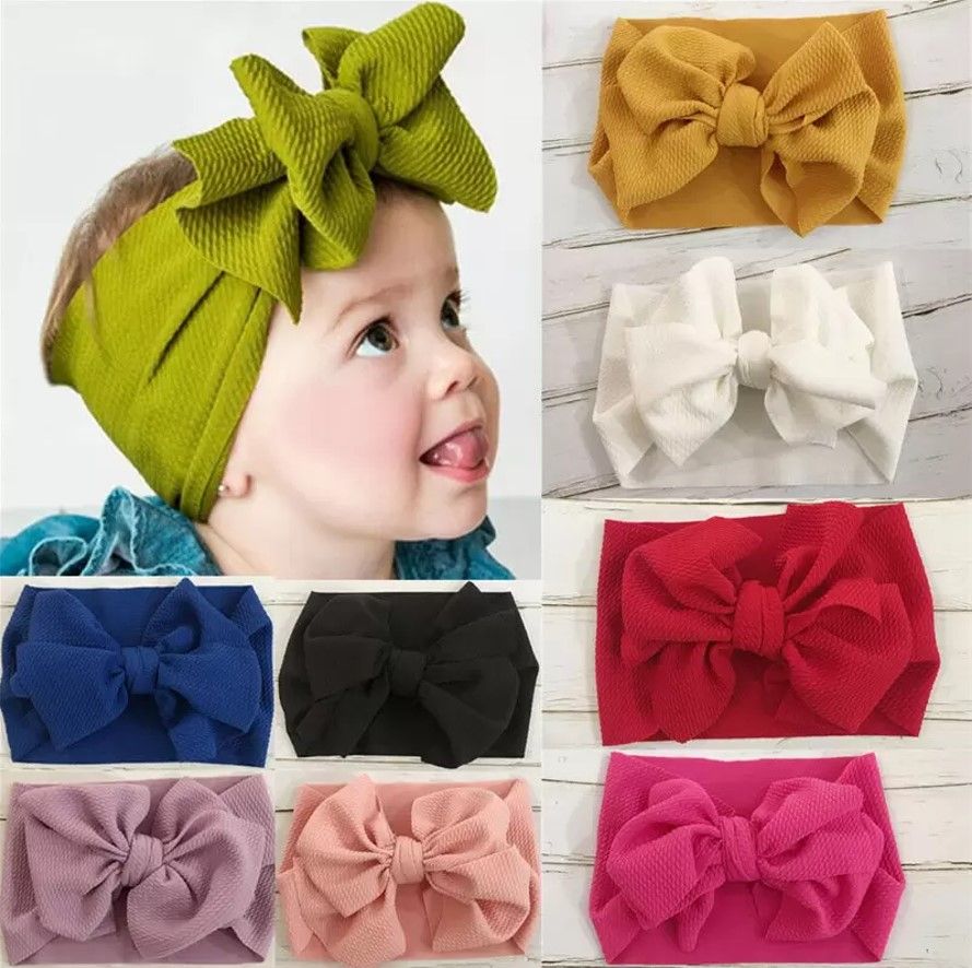 Toddler Girls Big Bow Knot Headband Nylon Hairband Stretch Turban Head Wrap 