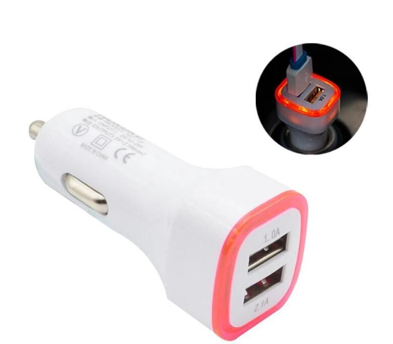 Led Car Charger Dual Usb Vehicle Portable Power Adapter 5V 1A From