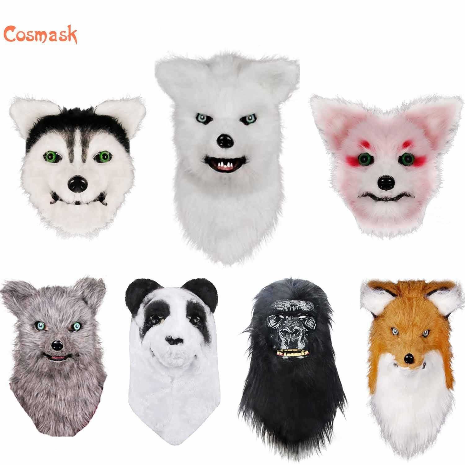 Cosmask Movable Mouth Fox Head Mask Animal Panda Tiger Husky Orangutan Artificial Fur for Halloween Costumes Party Y0804 Cosmask Movable Mouth Fox Head Mask Animal Panda Tiger Husky Orangutan Artificial Fur for Halloween Costumes Party Y0804
