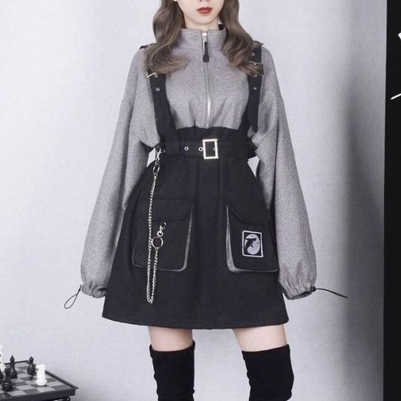 Vestido punk mujer streetwear gótico harajuku goth manga larga ropa para niñas de moda