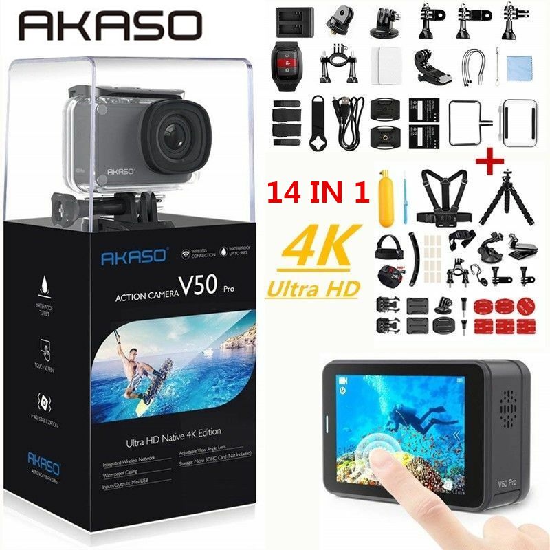 AKASO V50 Pro Native 4K/30fps 20MP WiFi Action Camera With EIS Touch Screen  Adjustable View Angle 30m Waterproof Sport Camera 210319 From Jiao10,  $124.97