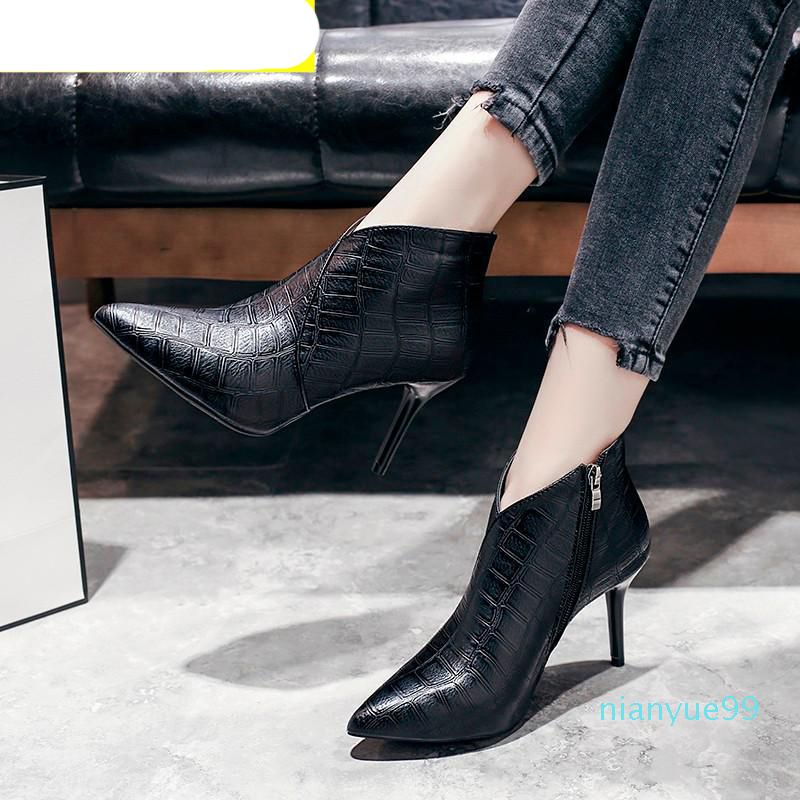 Acquistare Nuove Donne Autunnali Belle Tacco Alto Tacco Alto Stivali A  Punta Puntina A Spillo Stivali Da Neve Moda Caviglia Scarpe Da Donna Con  Zip Grigio Nero Economico | Consegna Veloce E