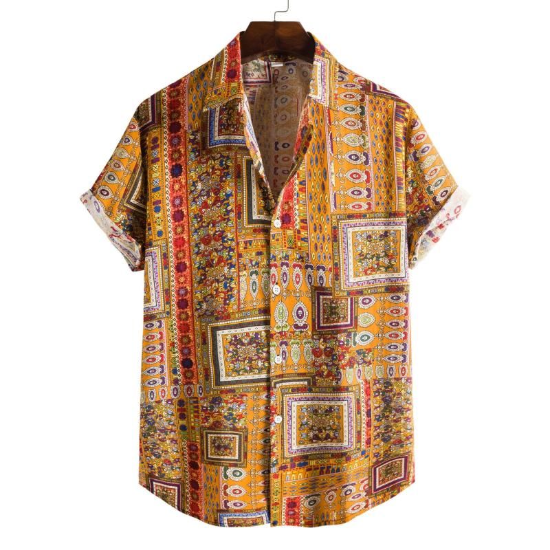 Camisa Hawaiana Con Estampado Étnico De Manga Corta Para Hom Camisa Hawaiana Con Estampado Étnico De Manga Corta Para Hom