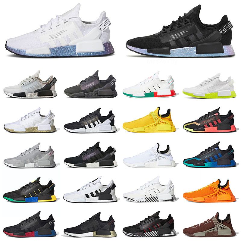 2021 Pharrell Williams X NMD Human Race Sports R1 V2 Running Shoes For Men Women Black Speckled 