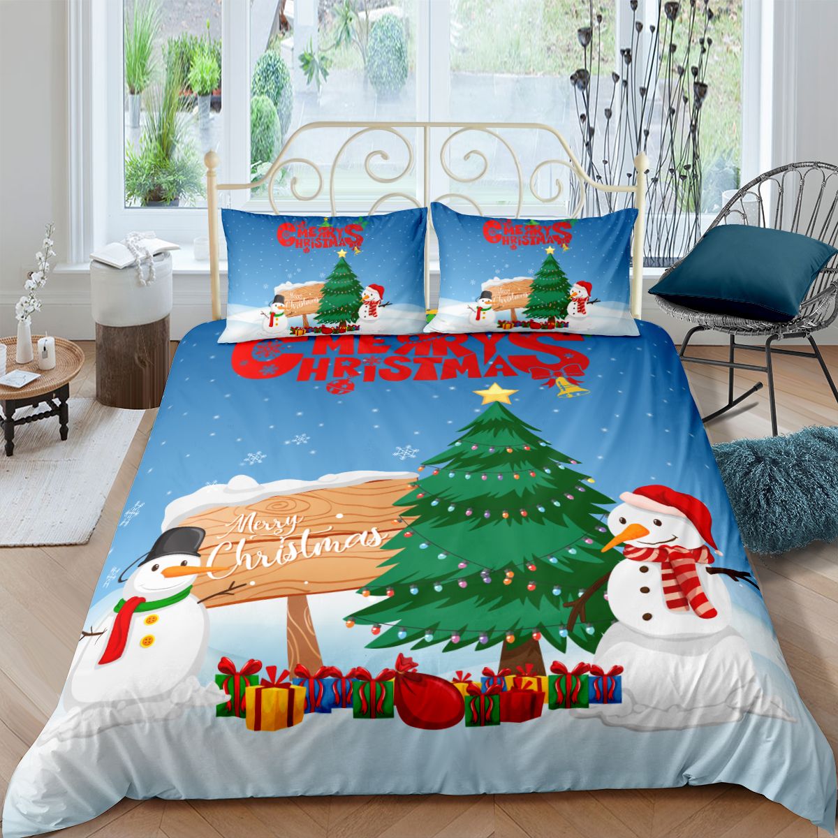 Navidad Cubierta Del Edredón Edredón cubierta y fundas de almohada Juego de cama doble Kin