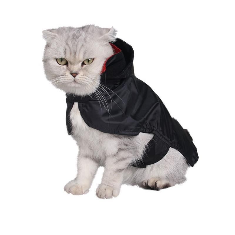Halloween Cat Costumes Solid-Color Stand-Collar Hooded Cloak With Funny Fluffy Ghost Decoration For Pet Kitty