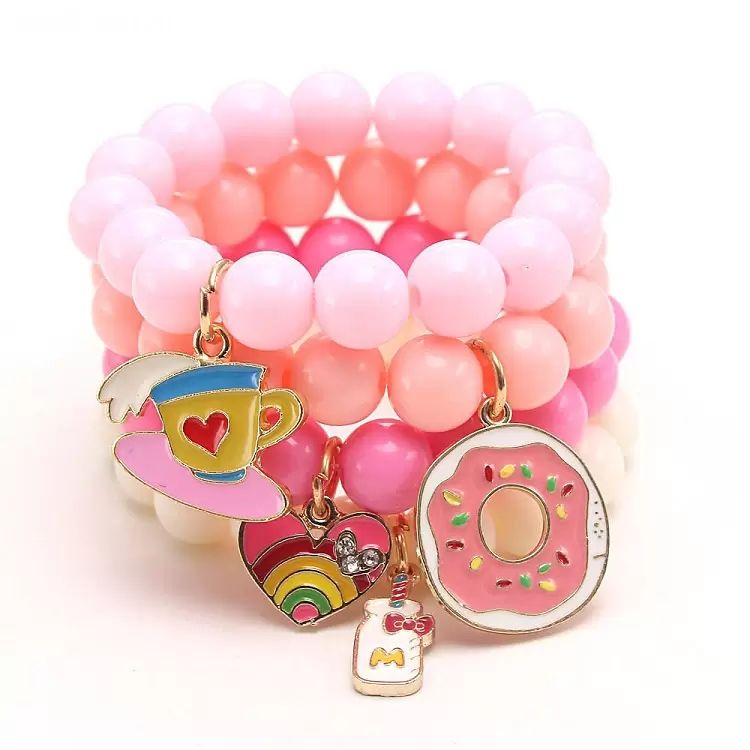 Achat Bracelet Enfant Chaîne avec Perles - Bonbons - Rose en gros