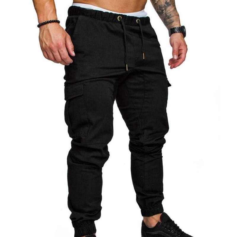 Pantalones Largos De Cintura Elástica Con Bolsillos Sólidos Pantalones Largos De Cintura Elástica Con Bolsillos Sólidos