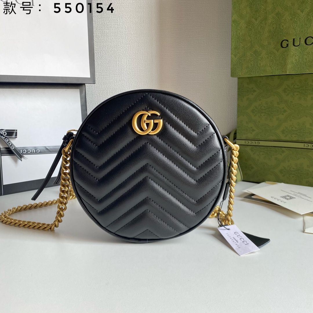 GUCCI Gold & Sliver Chain New Round bag handbag handbag lady Shoulder Bags  Cross Body bags hardware ladies wallet phone bag