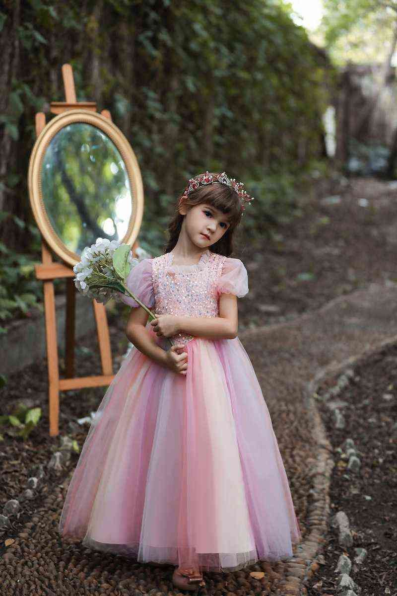 Niños Formal Prom Vestidos para niñas brillantes para bodas Bow Mesh  Christmas Princess Costume Girl Cumpleaños