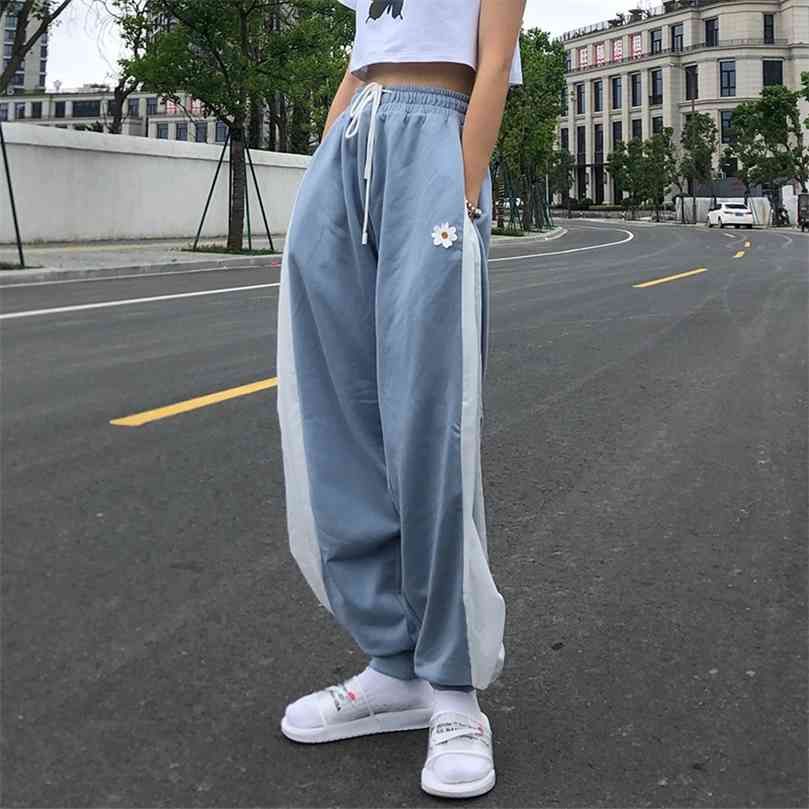 Compre Contraste Azul Blanco Pantalones De Jogging Sueltos Mujeres Cintura  Altas Pantalones De Cordón Casual Hembra Coreana Streetwear 210818 A 21,79  € Del Long004 | Es.Dhgate.Com