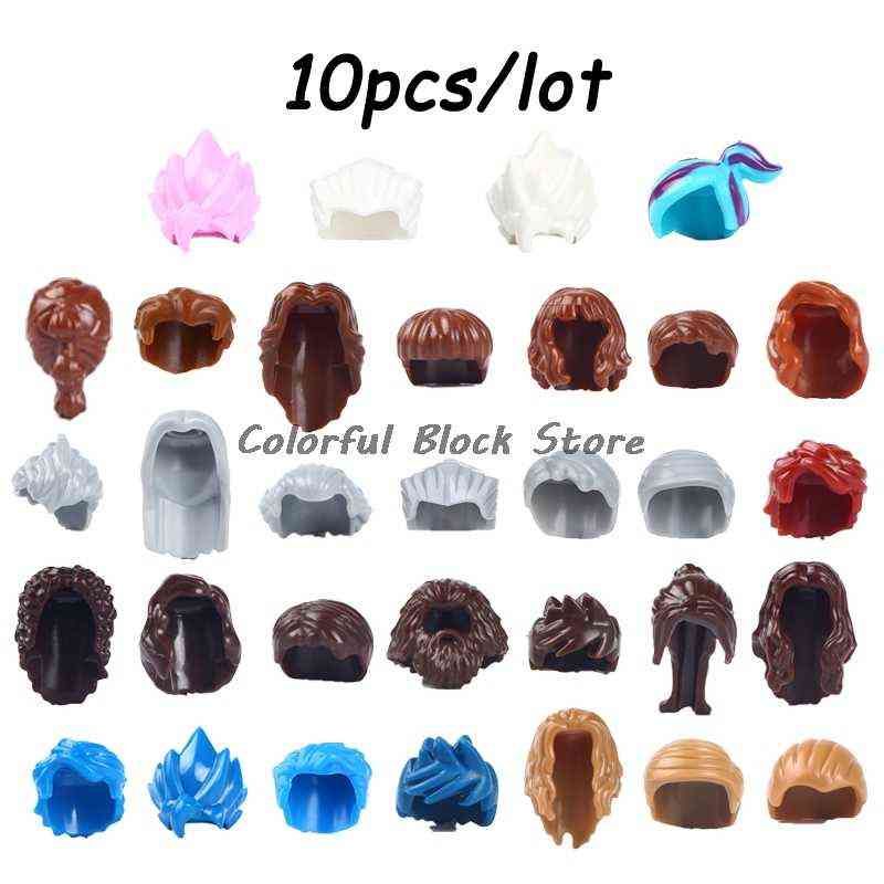 10PCS/LOT Building Blocks Figures Hair Accessories Gray Brown Blue Hair Toys Children Gifts Cute Cool Style Creative MOC Boy Y1127 10PCS/LOT Building Blocks Figures Hair Accessories Gray Brown Blue Hair Toys Children Gifts Cute Cool Style Creative MOC Boy Y1127