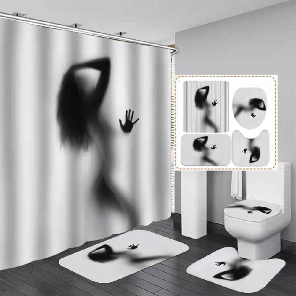 Home Get Naked Black Bath Mat Toilet Cover Rug Shower Curtain Bathroom Decor Set Home Get Naked Black Bath Mat Toilet Cover Rug Shower Curtain Bathroom Decor Set