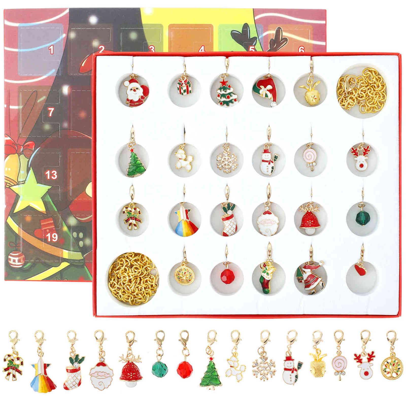 Calendario de Adviento Conjunto de 24 Piezas Dijes de Bricolaje de Navidad Encantos de Collar Pulseras de Calendario de Navidad de Cuenta Regresiva para Hacer Joya de Bricolaje de Navidad 