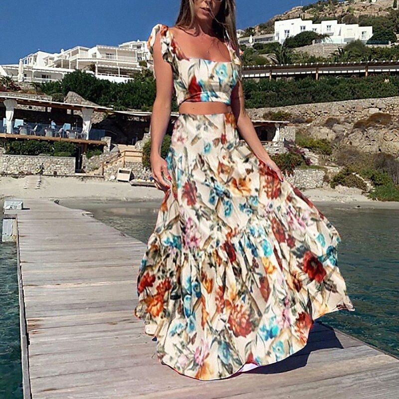 Womens Swing Dress Maxi Long Dress Blue 