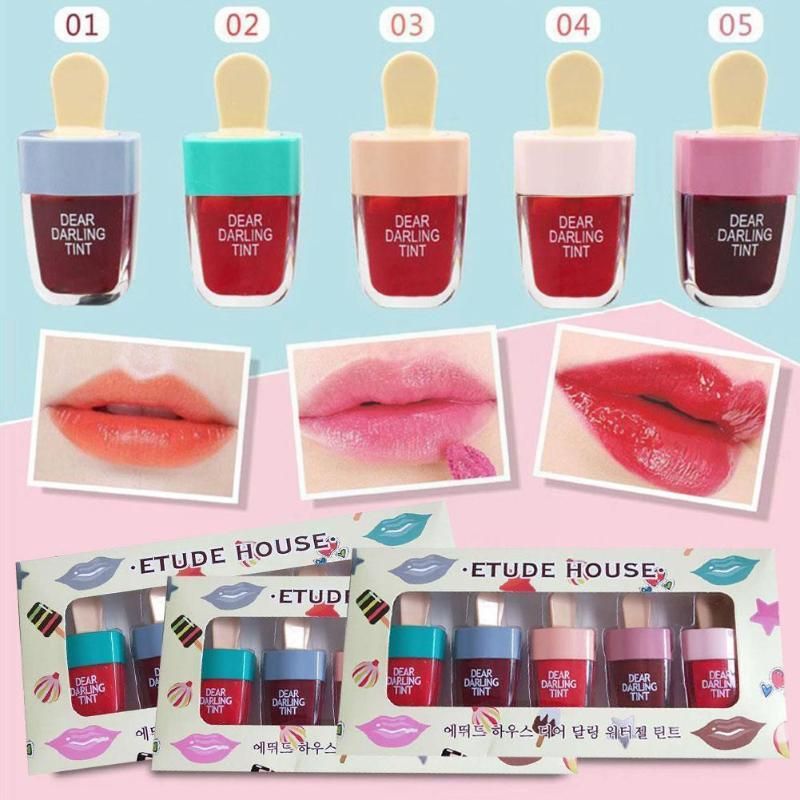 Labial brillo 5pcs / set estilo coreano lindo helado tinte maquillaje lápiz  labial impermeable cosmético hidratante lipgloss
