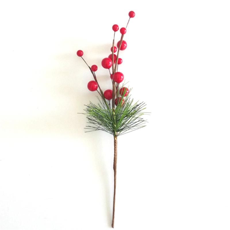 Flores decorativas grinaldas 10 pcs pequenos pinho artificial picks estímulo berry agulhas vermelhas flor ornamentos para arranjos de Natal