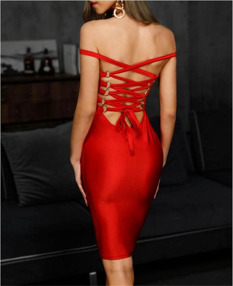 Compra Vestido Rojo Sexy, Club Nocturno De Fiesta, Espalda Desnuda, Halter,  Sin Mangas, Desactivamiento Del Hombro Vestido De Cuello Vestidos Casuales  Barato | Entrega Rápida Y Calidad | Es.Dhgate