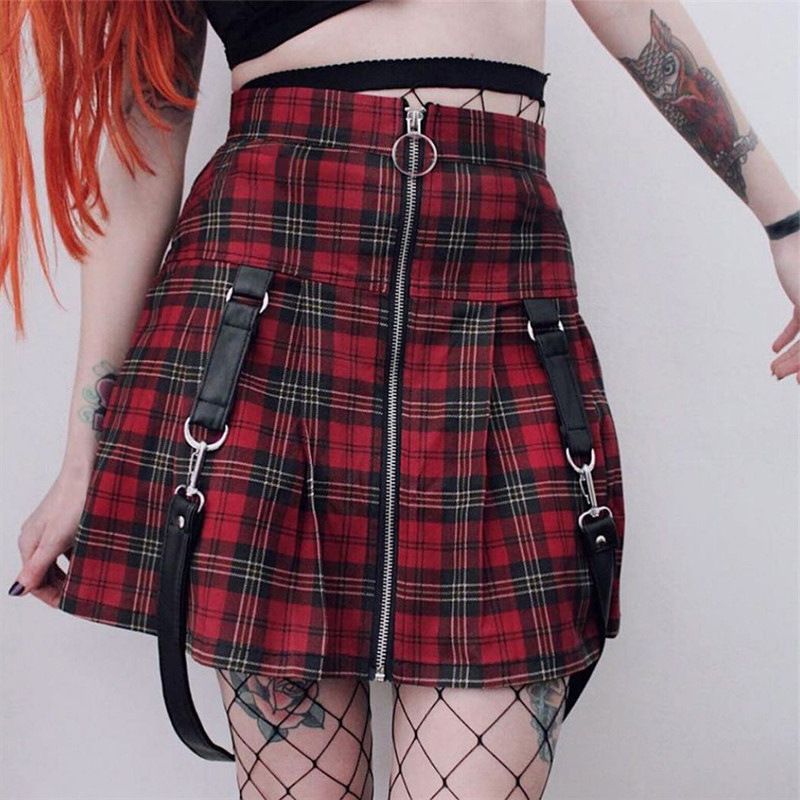 Compra Gótico Harajuku Falda Tela Red Punk Punk Mujer Mini Faldas Lady Zip  Pocket Ullzang Empire A Line Hip Hop Hebilla Street Casual Falda 210325  Barato | Entrega Rápida Y Calidad | Es.Dhgate