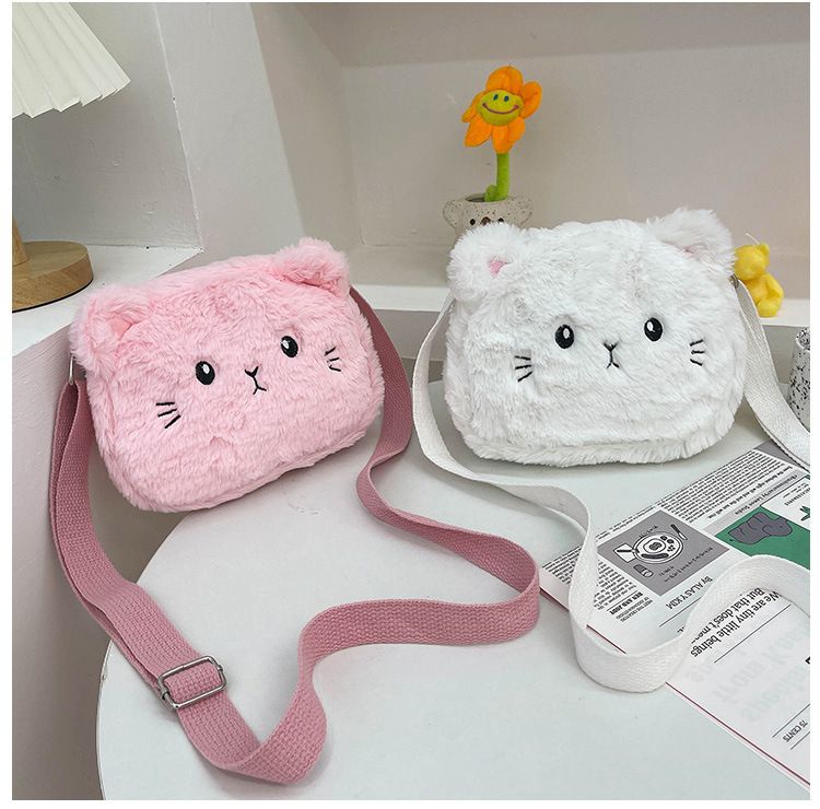 Encantador gato niños bolso invierno peluche niños pequeño monedero bolso cruz cuerpo lindo niñas