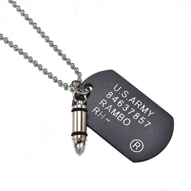 Men Military Army Bullet Charm Dog Tags SINGLE EMBOSSED Pendant Chain Necklace Men Military Army Bullet Charm Dog Tags SINGLE EMBOSSED Pendant Chain Necklace