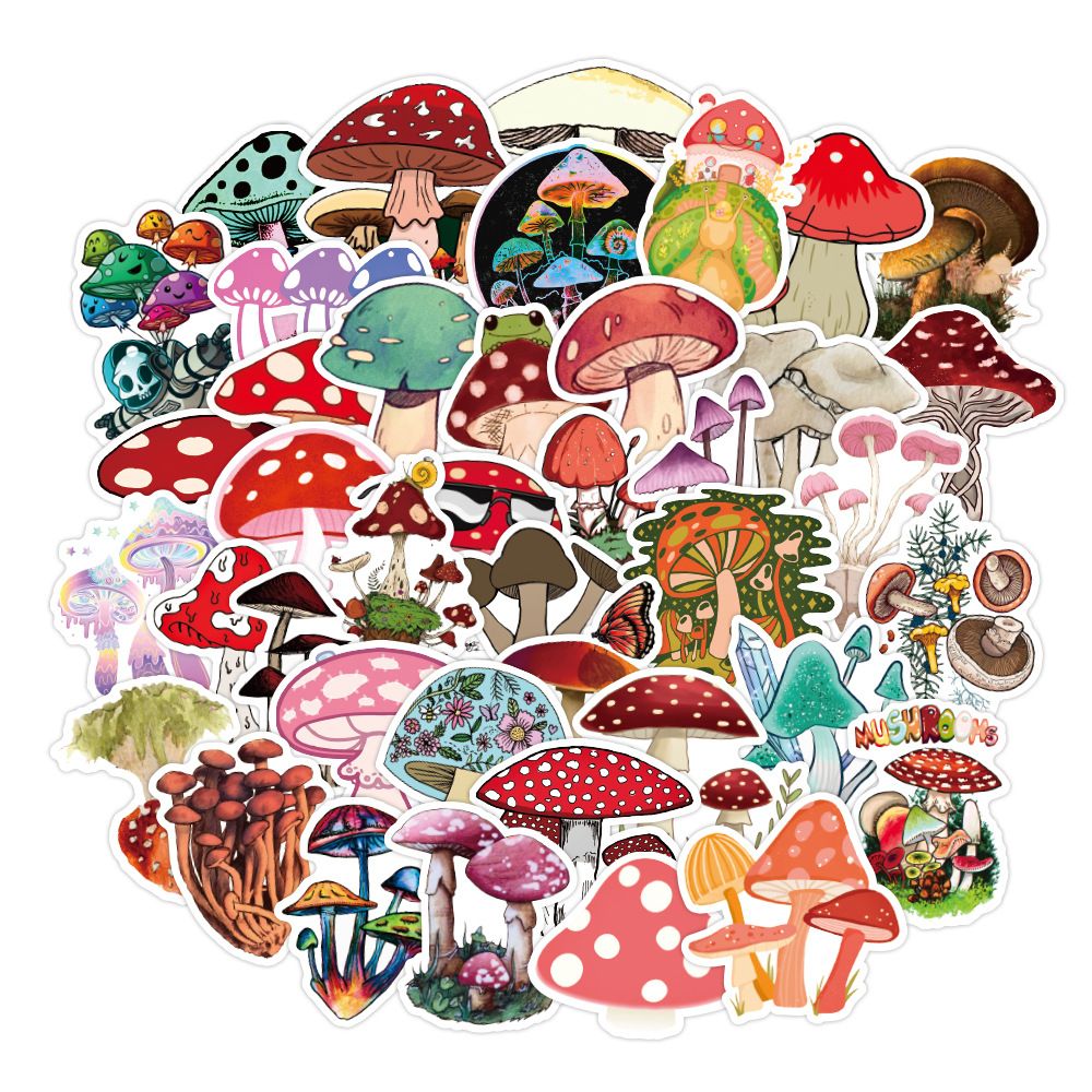 Autocollants champignon esthétique imperméable en PVC, 50 pièces, décor  champignon pour bouteille d'eau, Scrapbooking, ordinateur