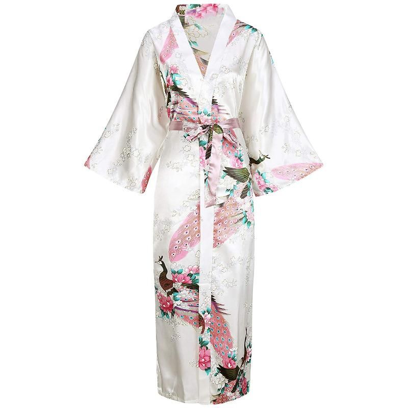 Para Mujer Floral Satén Bata Kimono Corto Bata De Dama De Honor Con Bolsillos Para Nupcial P
