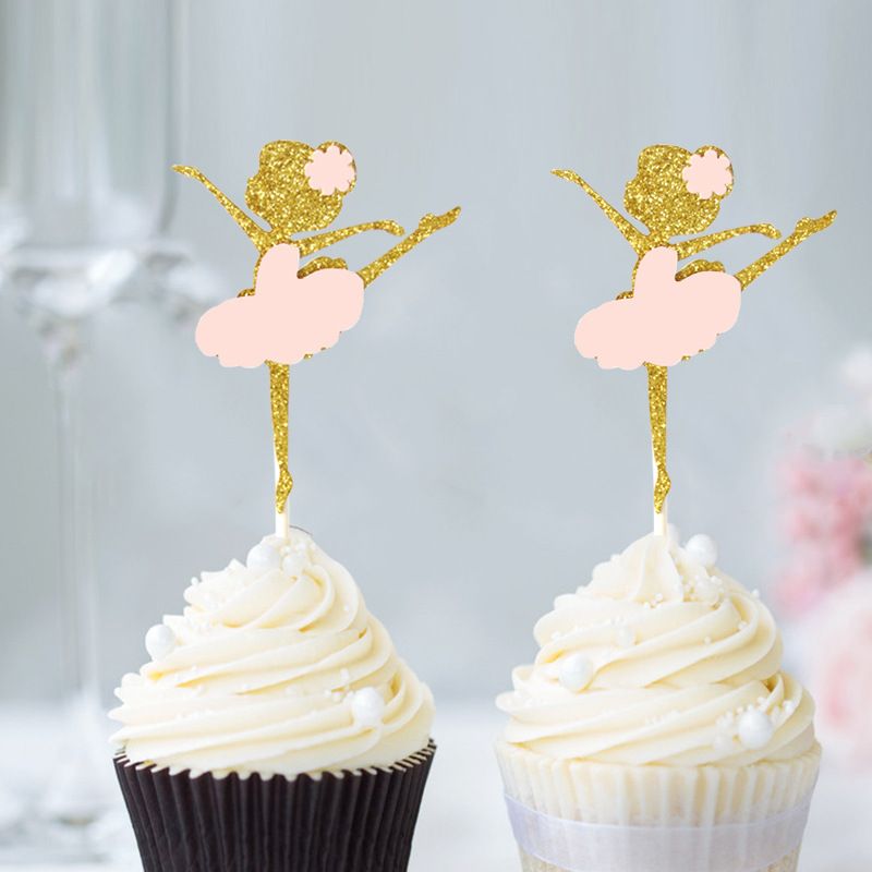 STOBOK 12 unità Glitter Gold Ballerina Dancing Girl Cupcake Toppers selezioni per Matrimonio Doccia Nuziale Festa di Compleanno Decorazione 